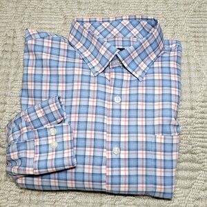 Johnnie-O Enix Tucked Button Up Shirt Blue Plaid Men’s size Large